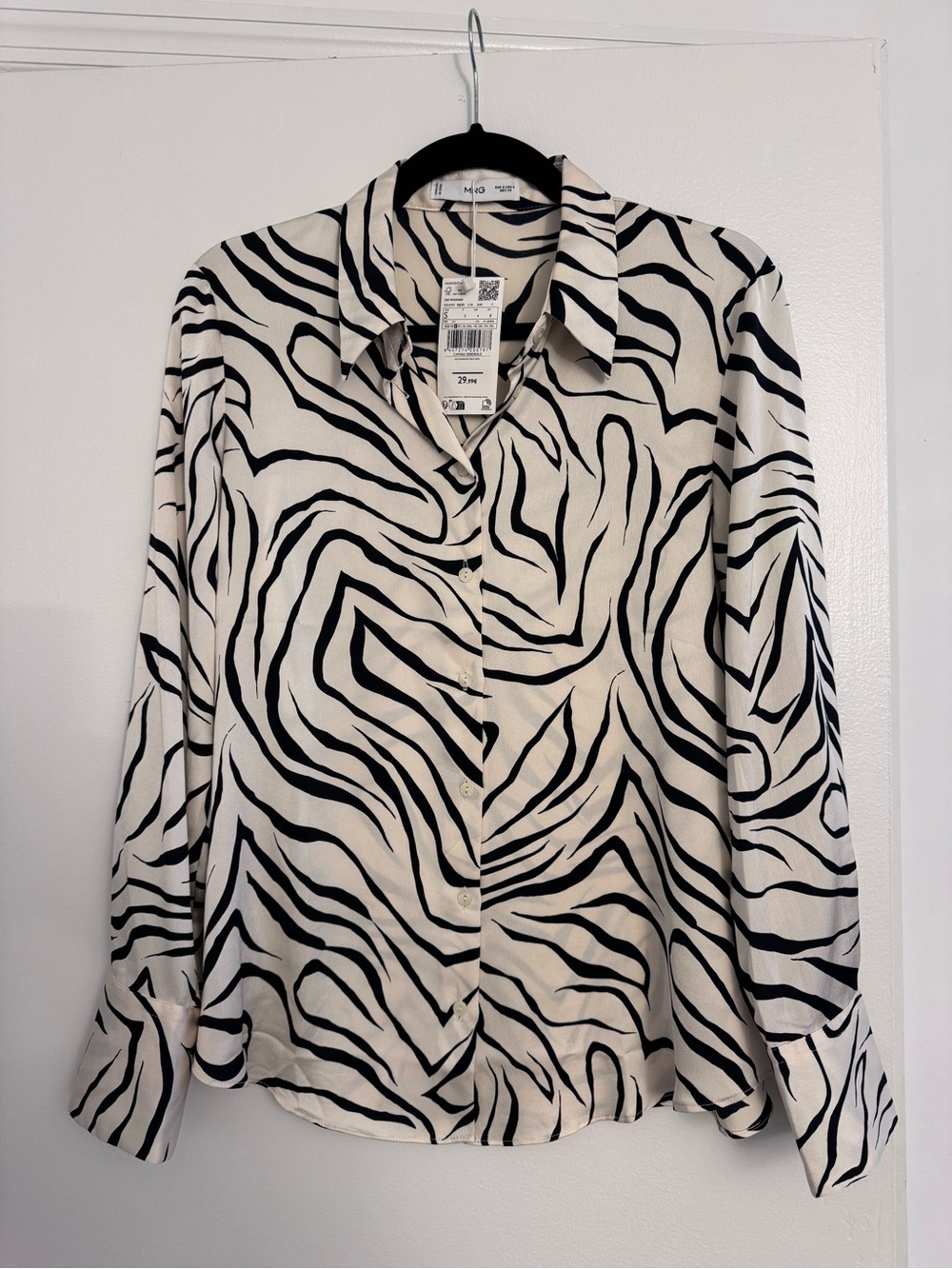 Mango Zebra-Print Button-Up Shirt - Black & Cream